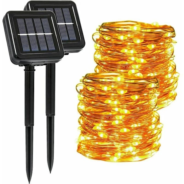 Solarslingor för Utomhusdekoration, 2 Pack 20m 200 LED Ljusslingor med 8 Lägen, Vattentät Silvertråd för Hemterrass (Solar Fairy Lights)