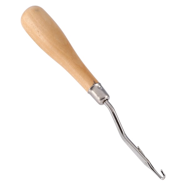 Elegant böjd virknål i trä, perfekt för projekt med canvas och ull, rostfritt stål garanterar hållbarhet och precision