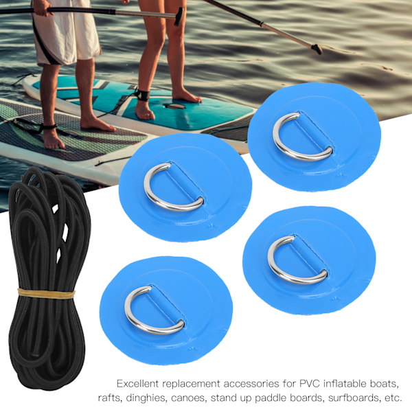 4 st PVC-lapp elastiskt repset D-ring lapp bungee repset rostfritt stål D-ring dyna Blå