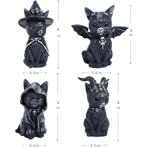 4 st söta svarta kattgnomer, katt Halloween dekorationer gräsmatta gnom prydnad harts skrivbord prydnad rolig utomhus trädgårdsstaty figurin utomhus