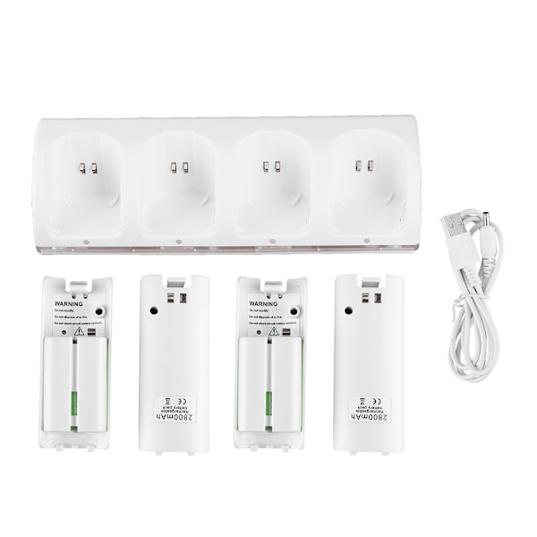 4-i-1 Multiport Laddningsstation Docka Med Uppladdningsbara Batterier Och Blå Indikatorlampa För Dina Wii/Wii U Fjärrkontroller