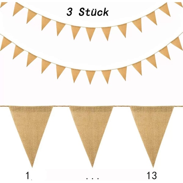 Vimpel kedja vimpel girlander vintage jute bunting banner imitation linne hessian girlander rustik dekoration för födelsedagsfest bröllop