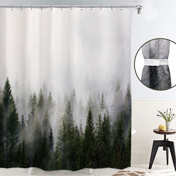 Misty Forest Duschdraperier Liten Halv Storlek 72\" B x 72 L, Natur Skog Duschdraperi för Badrum, Fantasy Dimma Magiskt Trä Bad Gardiner, Höst Dusch