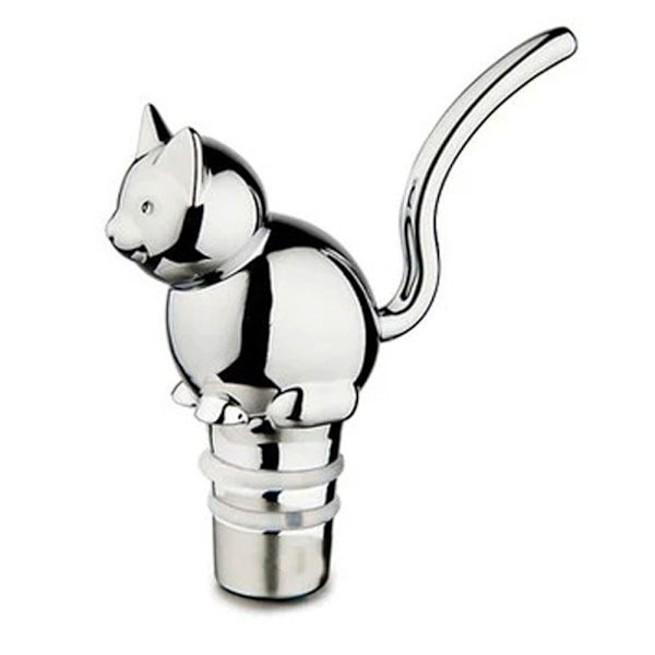 Vinflaskpropp med katthuvud, silver, flaskpropp