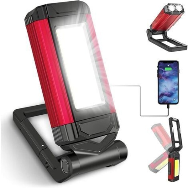 Superstark Uppladdningsbar Arbetslampa med Magnetisk Bas, Bred Användning Vikbar Design ABS Material Lampa för Hem, Utomhusaktiviteter &