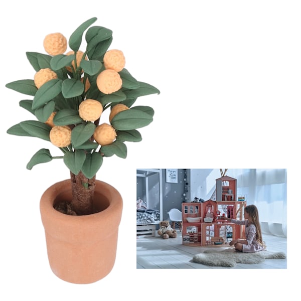 1:12 Skala Dockhus Miniatyr Bonsai Växt Krukväxt Lera Keramik Heminredning Mini Orange Träd