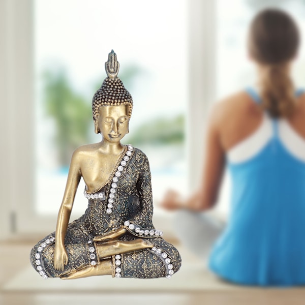 Buddha-prydnad i harts, liten dekorativ skrivbordsstatyett i retrostil för hem och kontor