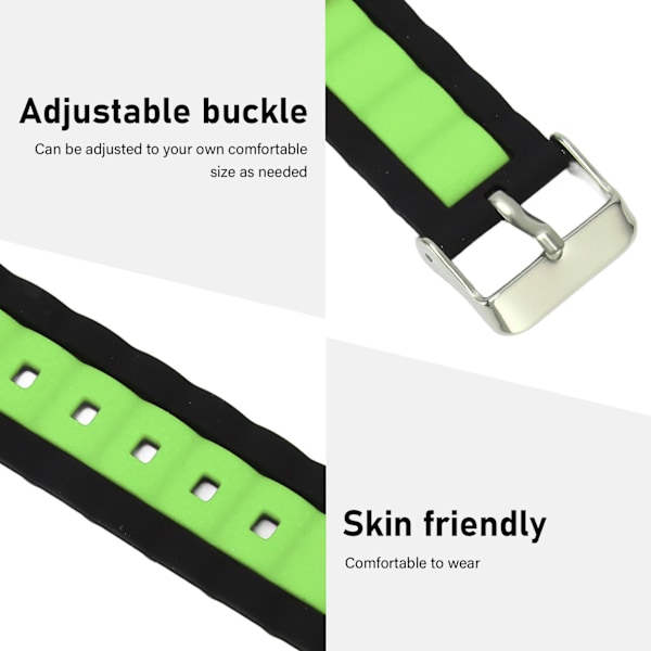Justerbara silikonklockarmband, vattentäta, elastiska ersättningsarmband för Watch FIT 2, svart, grönt