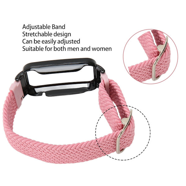 Flätat öglespänne för Mi Band 7 Pro Justerbart elastiskt nylonöglearmband med skyddande ram Rosa band Svart fodral