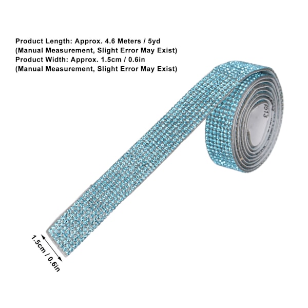Rhinestone Strip Lake Blue 5yd Längd Självhäftande Bling Kristallband för Fest Bröllop Hem