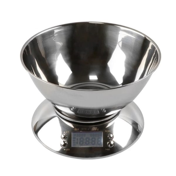 5KG Digital Köksskala, Rostfritt Stål Skål Digital Skala, Postvåg med Tara-funktion Stor LCD-display Auto-Off Elektronisk Skala för Mat