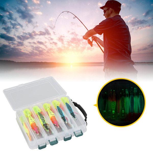 10 st Luminous Squid Hook Lure Rostfritt Stål Plast Fluorescerande Livsliknande Räka Form Lockbeten Fisketillbehör