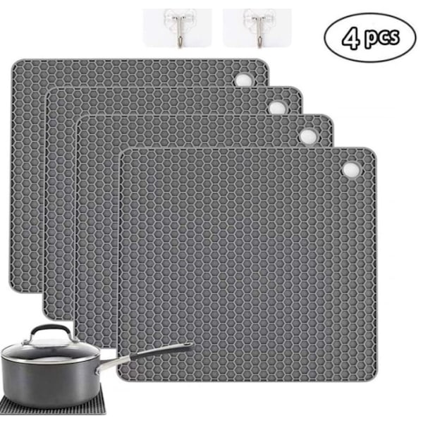 Mats/Hot Pads,Set of 4 Extra Thick Silicone Trivet Mat Heat Resistant Multi-Purpose Pot Holders Hot Pads Square