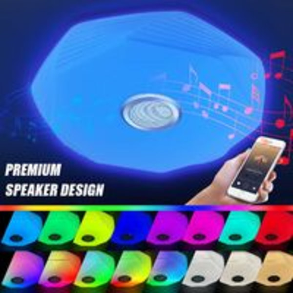 48W dimbar LED-taklampa med Bluetooth-högtalare, Ø40cm Bluetooth RGB-taklampa med fjärrkontroll och appstyrning, LED-musiktak
