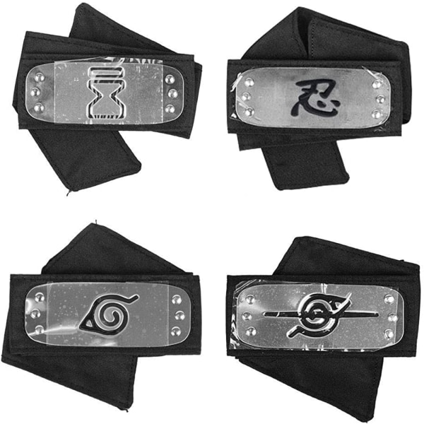 Naruto pannband med metallpläterade Cosplay-tillbehör, 4 st