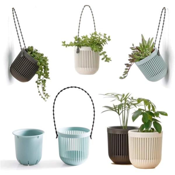 3-pack 3,5-tums tvådelade suckulentkrukor med dränering, flexibelt avtagbart handtag, planteringskrukor blomkrukor små planteringskrukor för mini