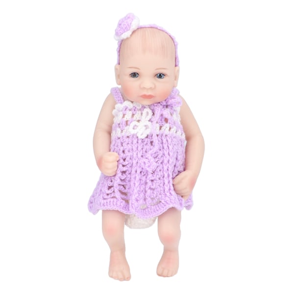 10 tum Reborn Babydockor Rörliga Lemmar Mjuk Silikon Livslik Tvättad Stickad Kjol Barn Dockleksak Lila Pojkdocka