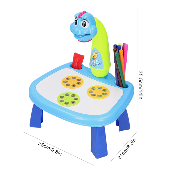 Multifunktionell barnritbord LED-projektor Målartavla Pedagogisk leksak (Blå)