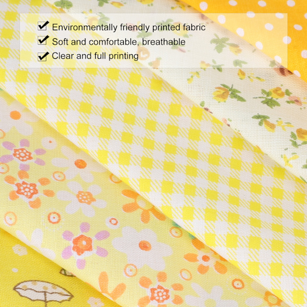 2 Set Bomullstyg Slättväv Trycktyg DIY Sömnad Quiltning PatchWork 5 Färger 50x50cm (Gul )