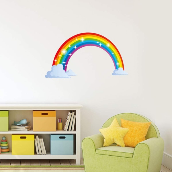 Väggtatuering barnrum väggdekal regnbåge med vit