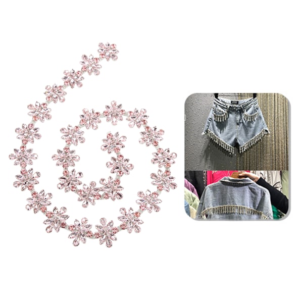 Rhinestonekedja 1 Yard 3,5 cm bred Färger Blomtyp Blank glänsande utsökt strassapplikation för bröllopsfest Rosa