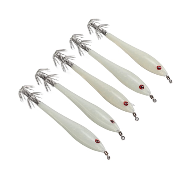 5PCS Hård Fiske Lure Simulering Bläckfisk Falsk Bete Krokar Artificiell Bläckfisk Dubbelkrok JigLuminous Vit