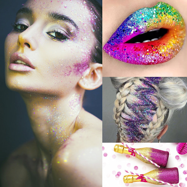 Livfull Kroppskonst: 16 st Iridescent Glitterflingor, Reflekterande Smink För Festivalfest, Icke-Giftigt Djurhårsglitter, Nagelkonst, Säkert För Ansikte Kinder