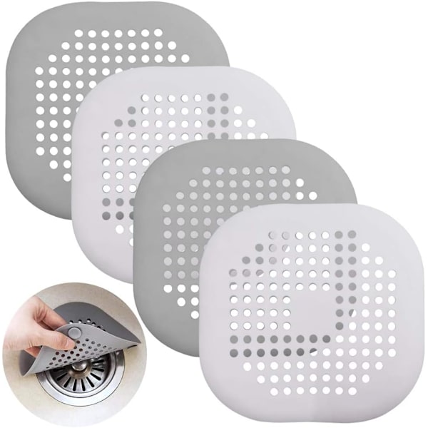 Lot av 4 skydd de vidange en silikon med ventil, pour évier de shower, douche, baignoire - Blanc och gris