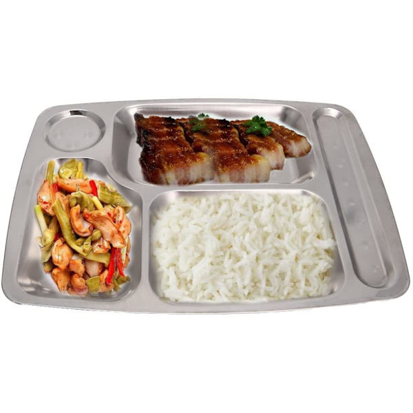 Matbricka i rostfritt stål 35,5 x 26,5 cm rektangulär, 5 fack/delad - matsalsbricka