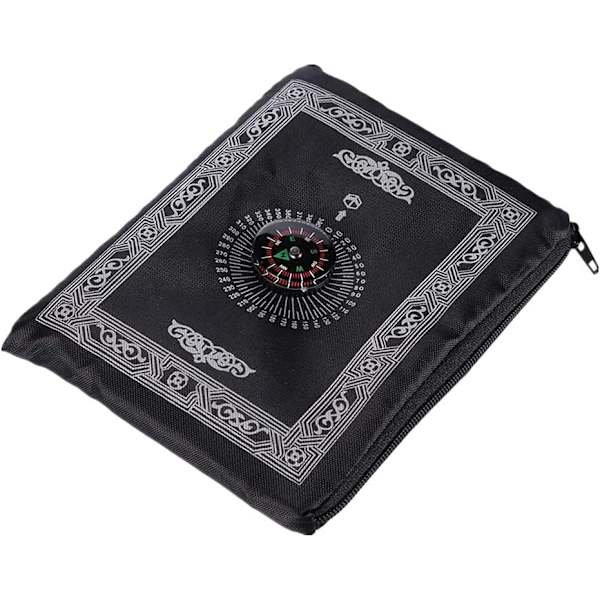 Bärbar färgad muslimsk bönematta med kompass Fickstorlek Bönematta Ompass Qibla Finder med häfte Vattentätt material(Svart)