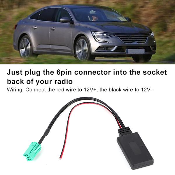 6-polig Stereo Bluetooth-modul Bilkabeladapter Passar för Renault Clio Espace Laguna