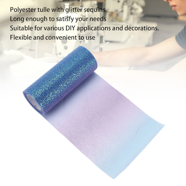 Regnbågsglitter Tyll Lång Flexibel Utsökt Praktisk Bred Applikation Bländande Tyll för Bröllopsfest Gradient Blå