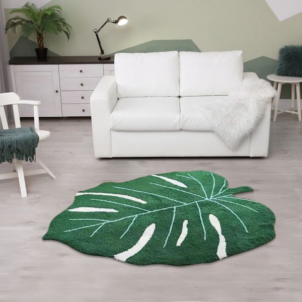 Mattor 80*120cm, Mjuk Tvättbar Barnmatta Halkfri Lekmatta för Baby Barnrum Lekrum Boho Grönt Blad Matta