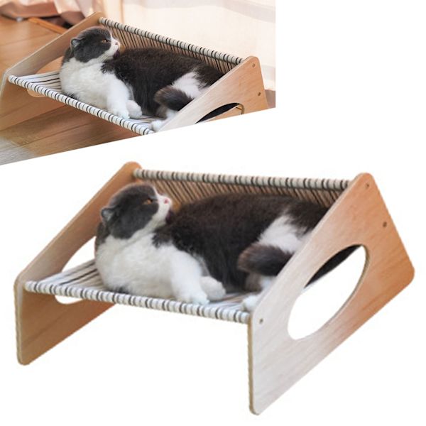 Kattbädd Hängmatta Medium Andningsbar Robust Linne Bekväm Upphöjd Kattbädd för Inomhus Randig
