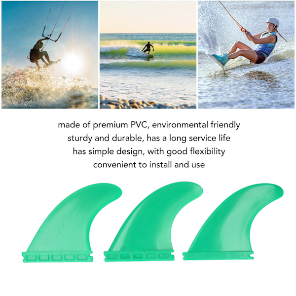 3 st surfbrädefenor PVC Thruster fenor surfbrädestillbehör för långbräda Stand Up Paddle Grön