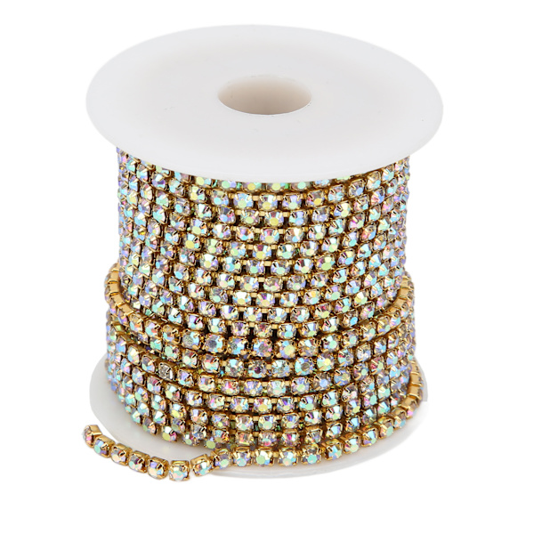 Rhinestone Trim Färgglad Glittrande 10 Meter Rhinestone Trim för Hushåll DIY Hantverk Kläder Dekoration PresentGuld Baksida AB Färg 3mm