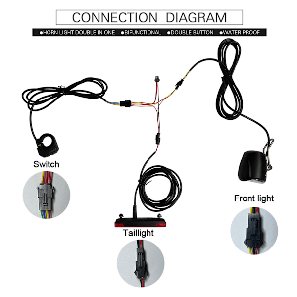 Elektrisk cykelstrålkastare bakljus set dubbel switch ABS 4 LED-pärlor 3 i 1 utomhusfront bakre varningsljus kit