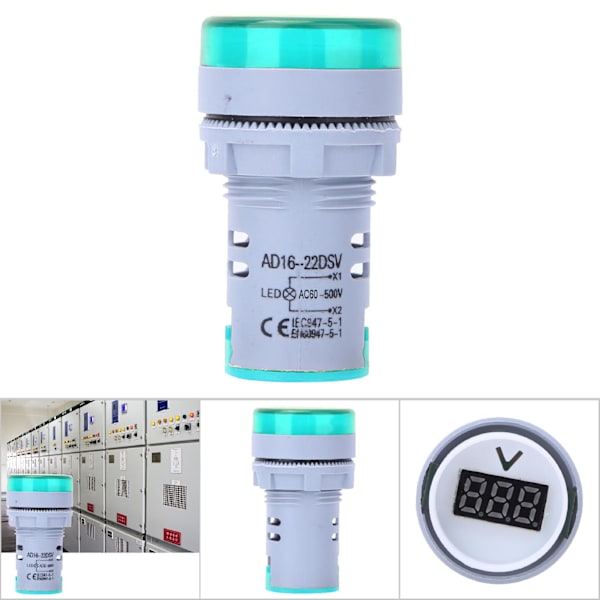 AD16-22DS LED-indikatorlampa Digital Display Voltmeter AC 60V-500V Spänningsmätare Grön