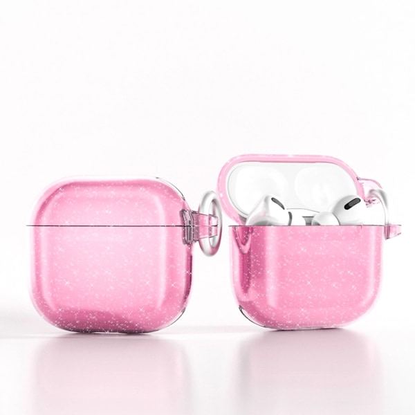 Glittrigt skyddsfodral till AirPods 4 med metallklämma - Rosa