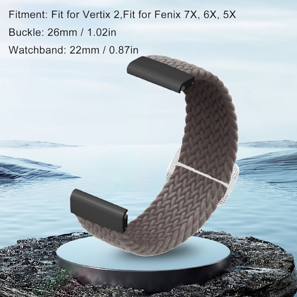 22mm flätad klockarmband 26mm spänne justerat stretchigt spänne stängning flätad ersättningsrem för Fenix 7X grå