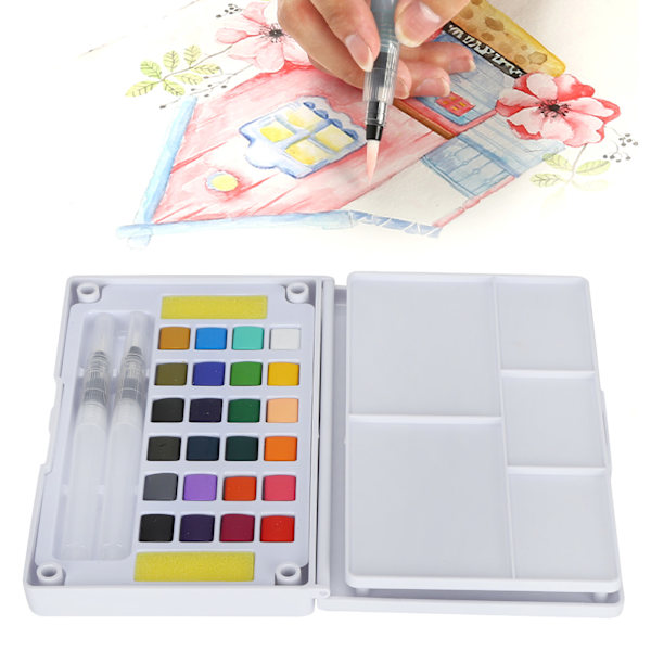 Vattenfärg Pigment Bärbar Ljus Färg Nybörjare Konstnär Vattenfärg Målarset med Penna 24 Färger