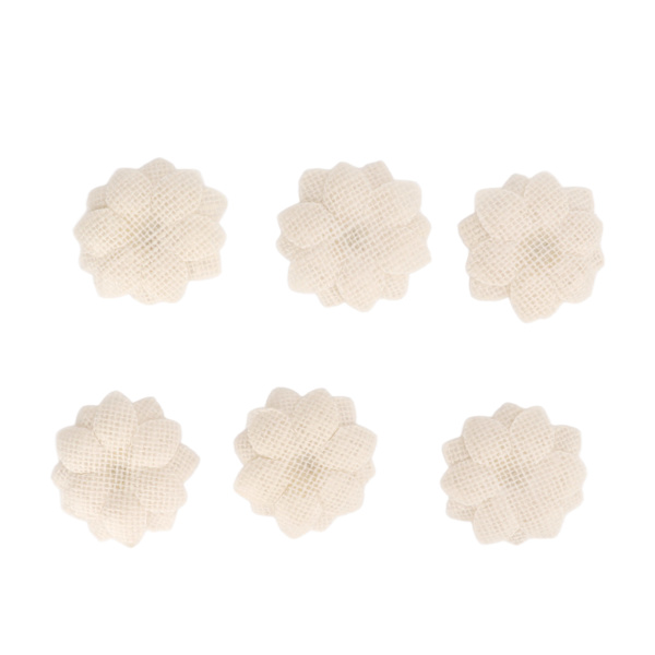 6 st Burlap Blommor Lotos Form Europeisk Retro DIY Burlap Blommor Handgjorda Vita Tygblommor för Bröllopsfest