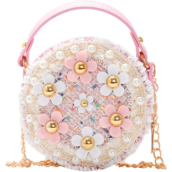 Cross-body handväska för toddler med pärlblommor Mini söt, rosa