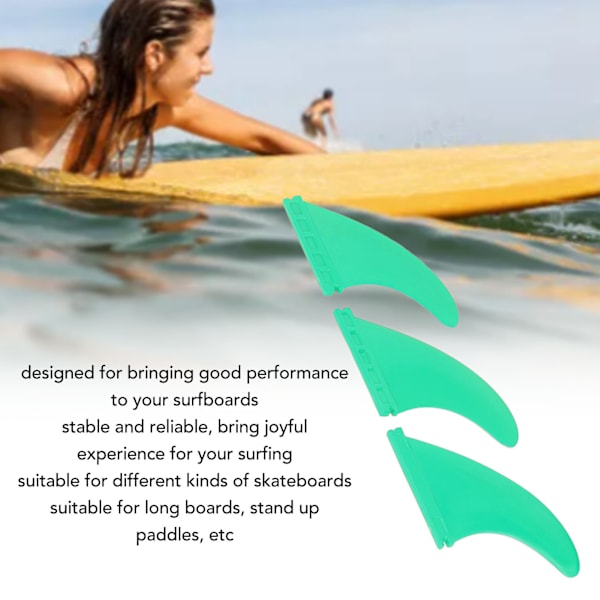 3 st surfbrädefenor PVC Thruster fenor surfbrädestillbehör för långbräda Stand Up Paddle Grön