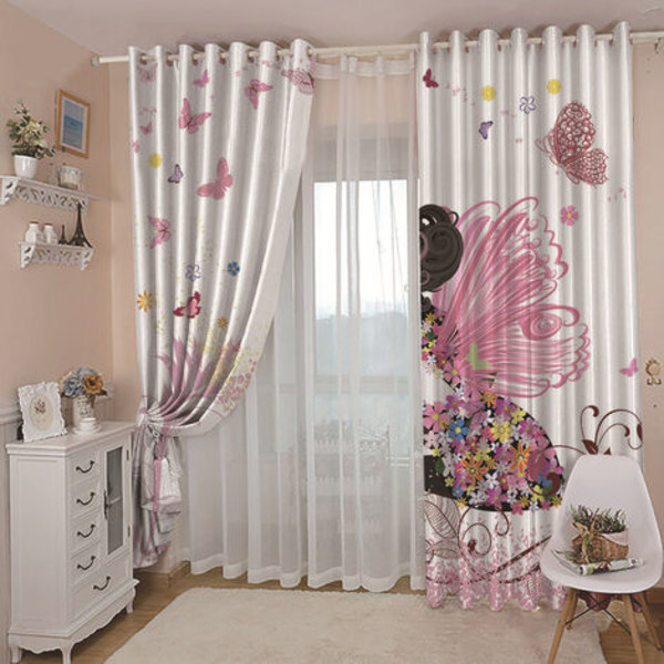 Termiskt isolerade mörkläggningsgardiner Vita Rosa Gula Fjäril Fe 1 st Barnrum Flickrum Gardin Vardagsrum Modern Design