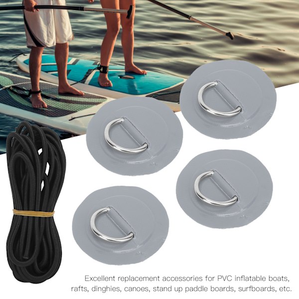 4 st PVC-lapp elastiskt repset D-ring lapp bungee repset rostfritt stål D-ring dyna grå