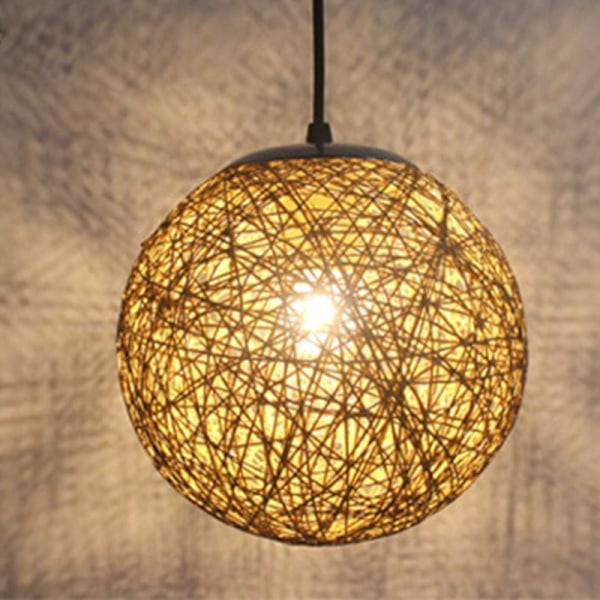 Globformad Lampskärm, Handvävd Rattanljuskrona av Naturligt Bambumaterial med E27-sockel för Sovrum Kontor Barnrum