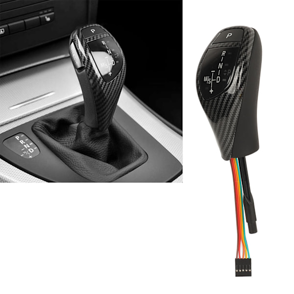 LED Växelspaksknopp Tumtyp Växelspak Huvud Retrofit Kit med Ett Klick Startknapp för E90 E91 E92 E93 LHD Kolfiberstil