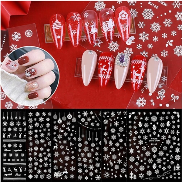 6 ark julklistermärken Snowflake-klistermärken Nageldekorationer för nail art Självhäftande Snowflake-nagelklistermärke 3D-jultema Nageldekaler