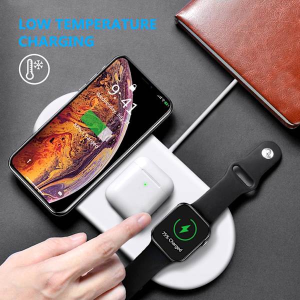 3-i-1 10W trådlös laddare trådlös laddningsstation för iPhone 11 XS XR Apple Watch Air Pods 2